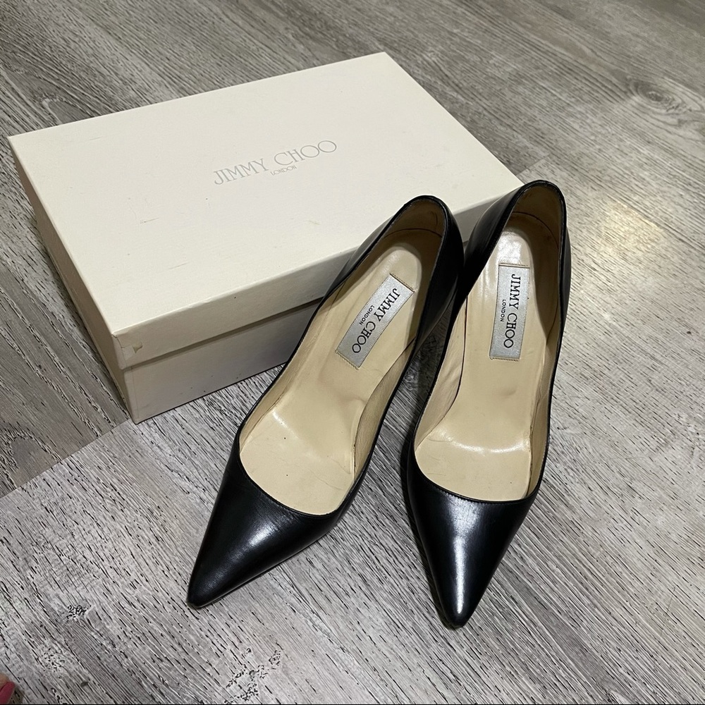 Jimmy Choo Black Leather Stiletto Pumps Size 36.5